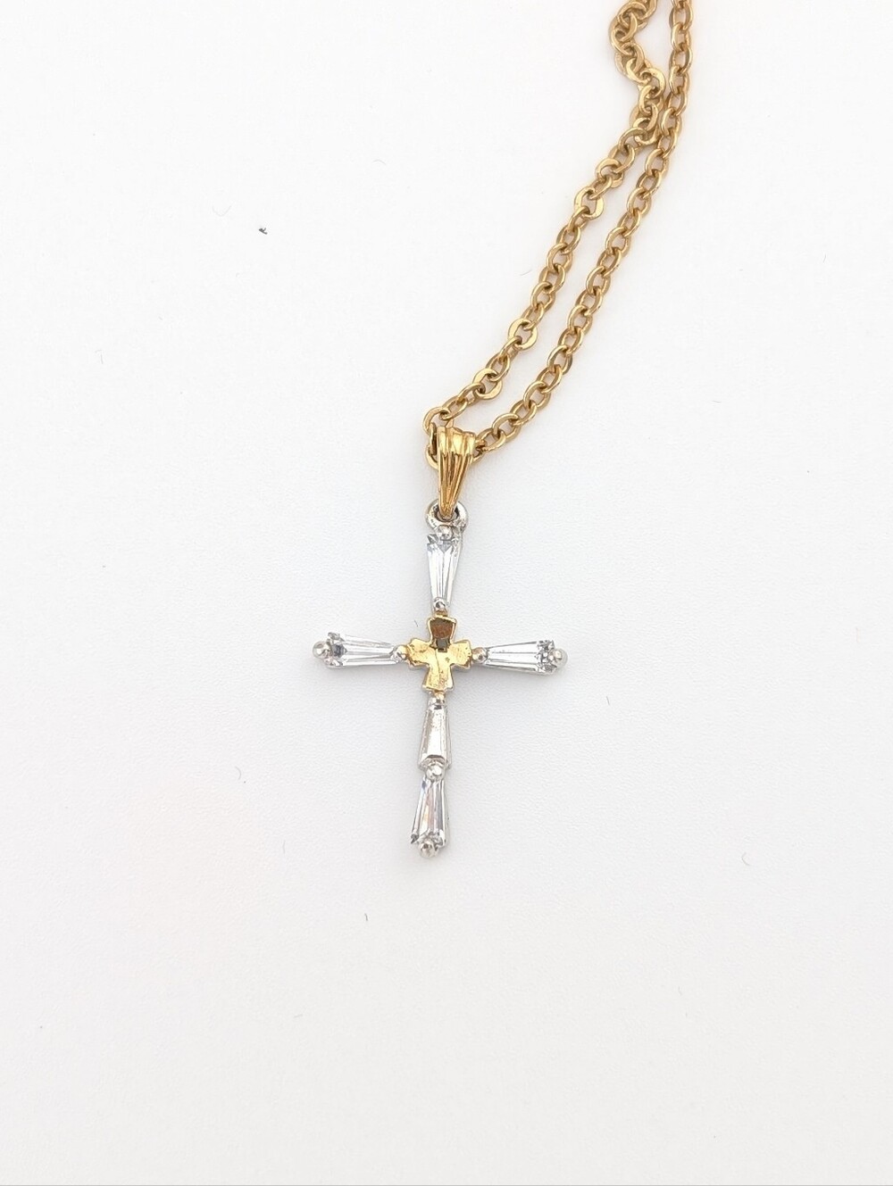 Vintage Avon Crystal Cross Gold Necklace